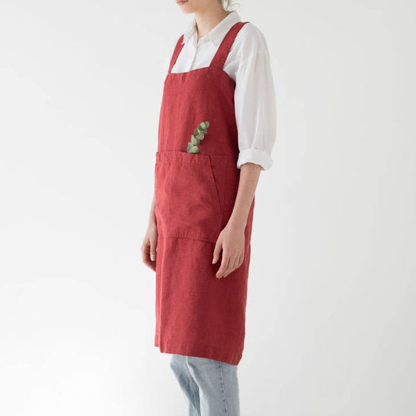 Red Pear Linen Pinafore Apron