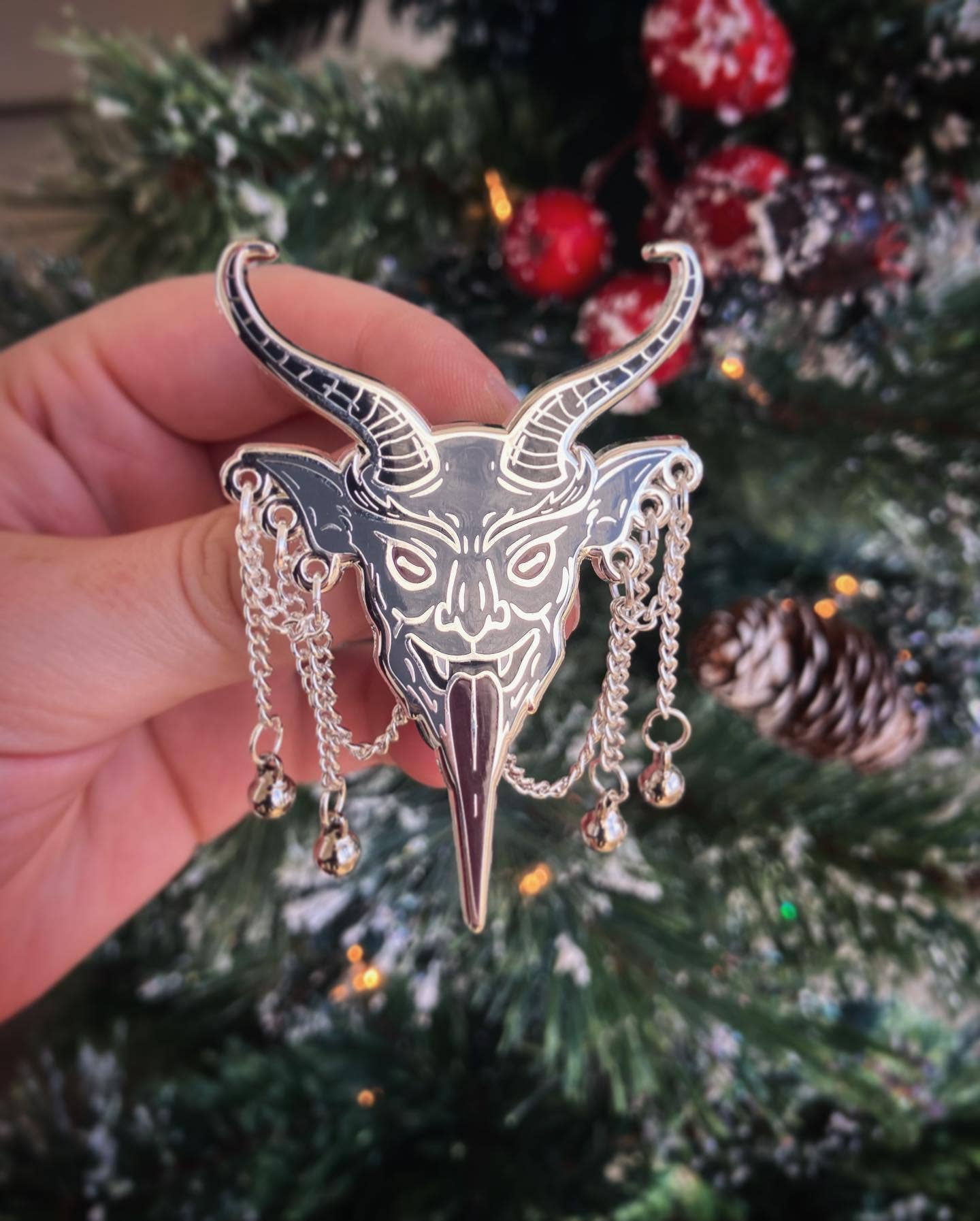 Krampusnacht - Krampus with chains and bells enamel pin