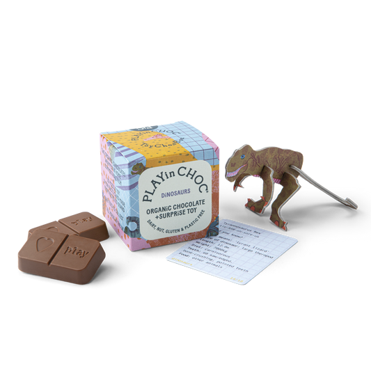 Dinosaurs - Vegan and Gluten Free Surprise Box - Puzzle Toy with Chocolate - Plastic Free - ToyChoc Box®