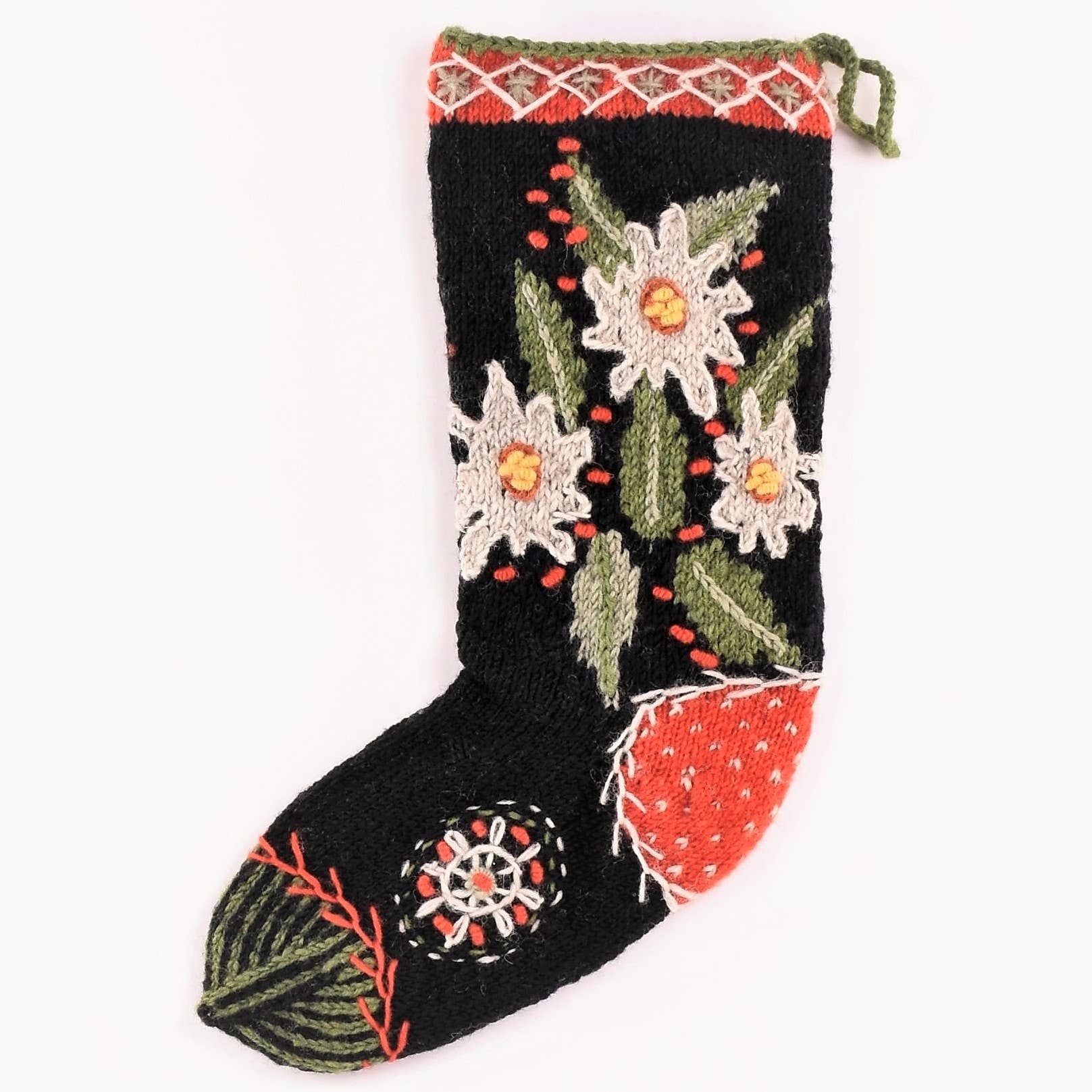 Knitted Wool Christmas Stocking - Edelweiss