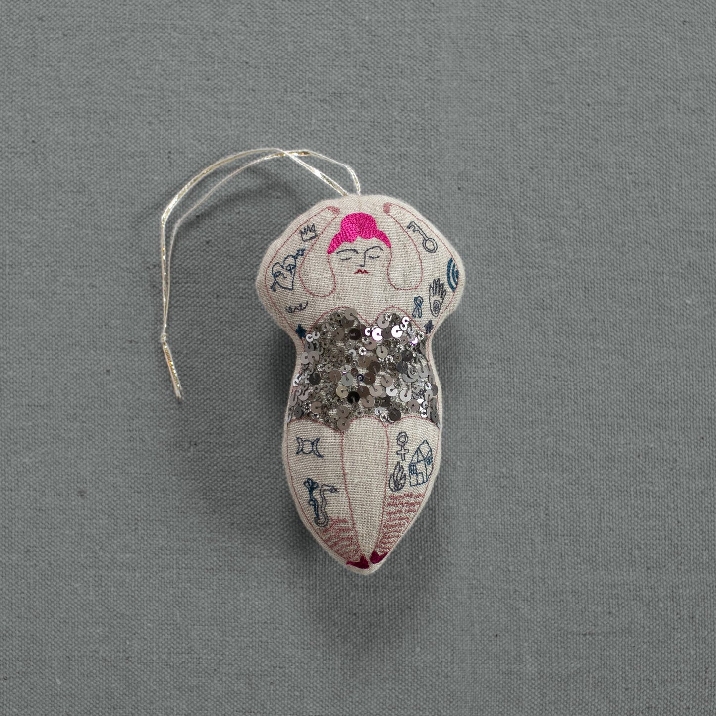 Tattooed Strong Lady - Cotton and Lavender Filled Ornament - Skippy Cotton