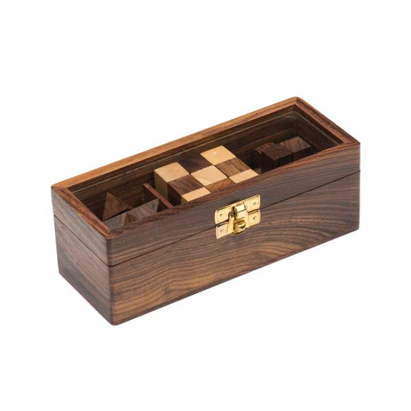 Geometric Puzzle Game Trio Gift Set - Hand Carved Wood
