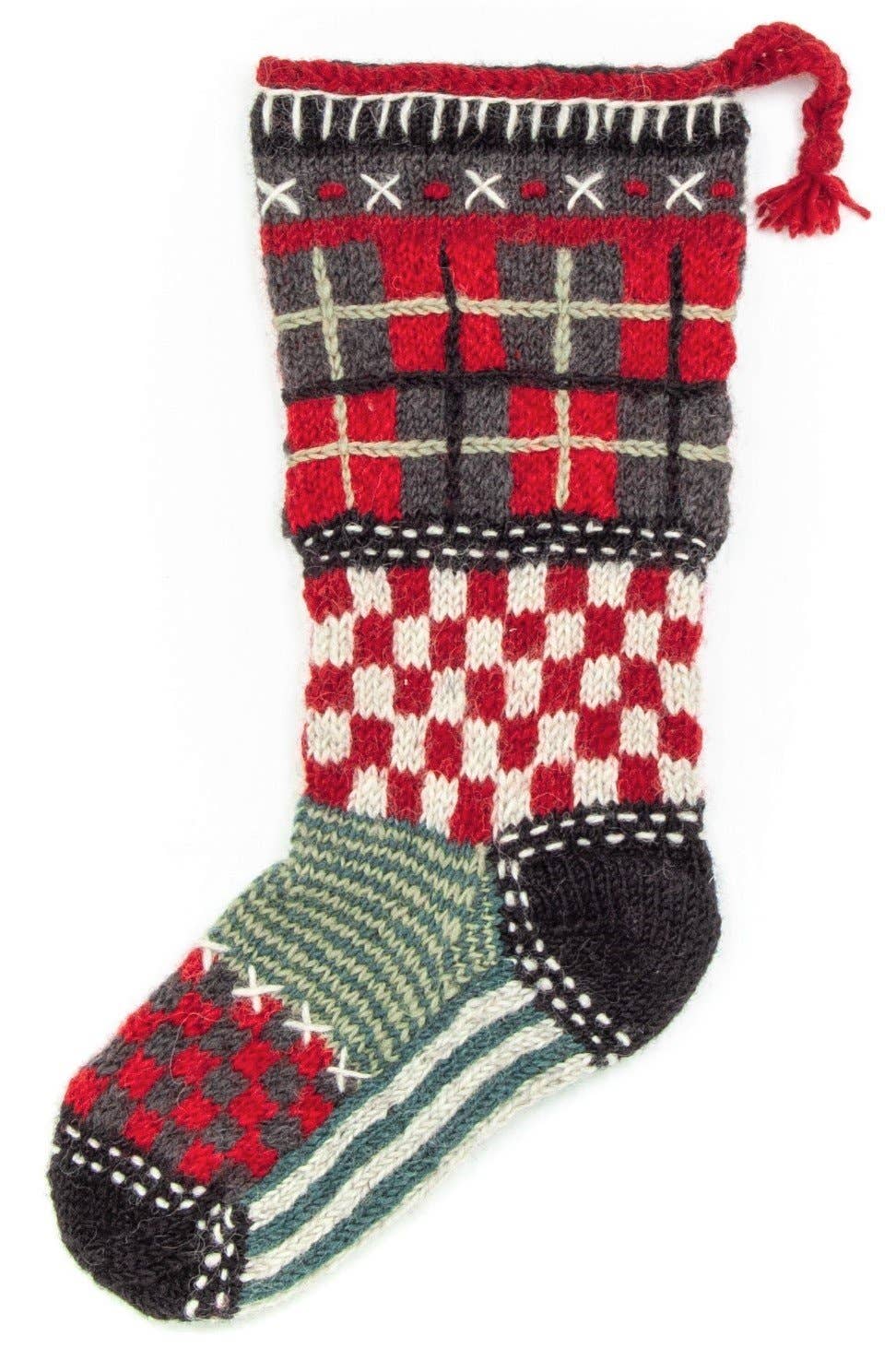 Knitted Wool Christmas Stocking - Tartan