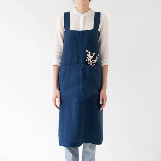 Navy Linen Pinafore Apron