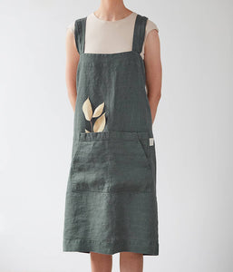 Forest Green Linen Pinafore Apron